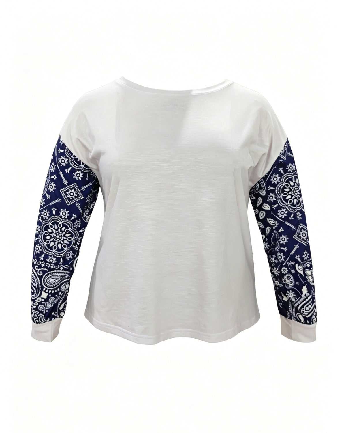 Bandana Print Puff Sleeve Blouse - Navy - 3