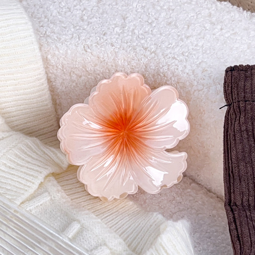 Ombre Hibiscus Flower Hair Claw Clip - coral