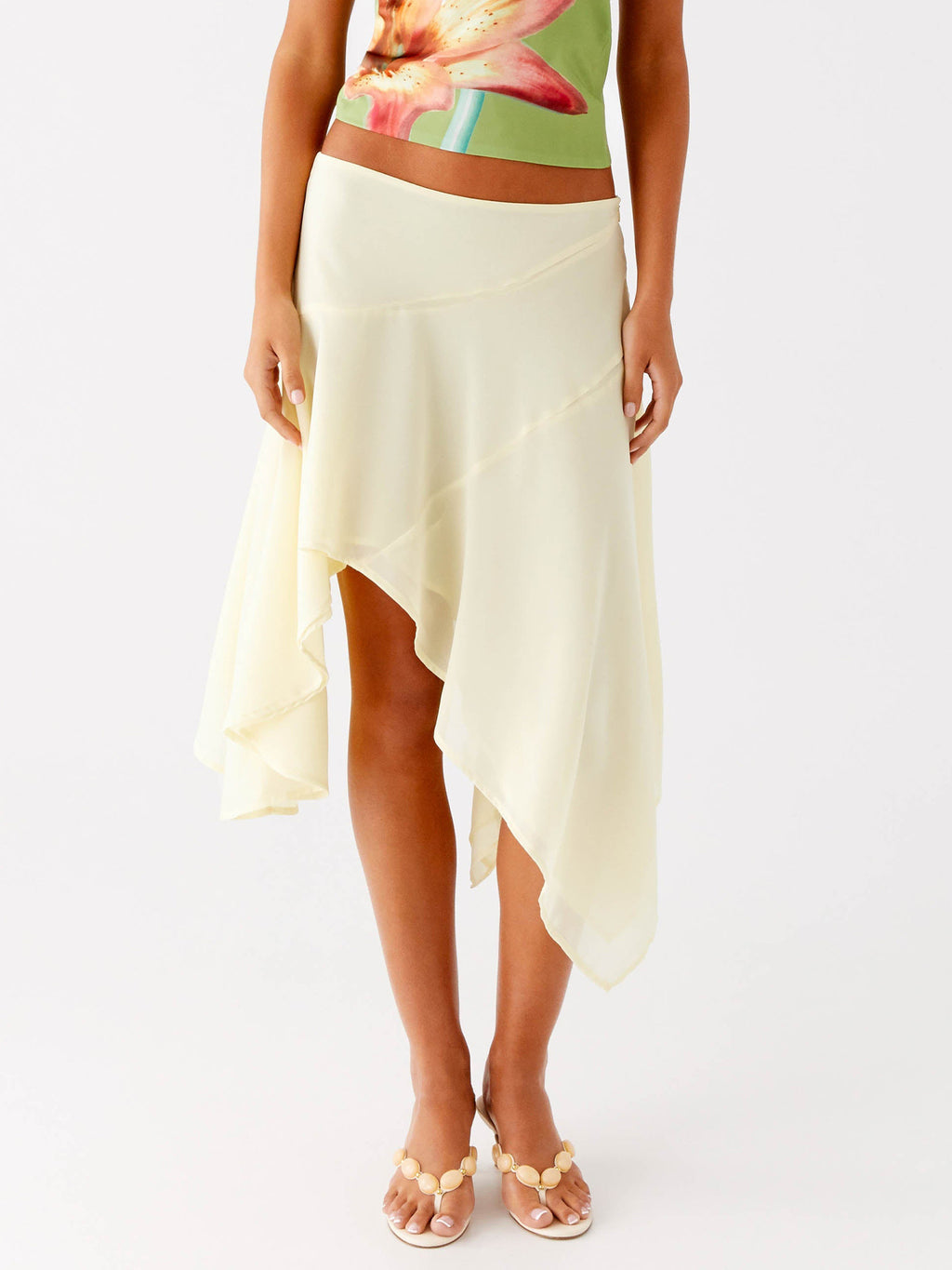 Flowy Handkerchief Hem Midi Beach Skirt - Beige-1