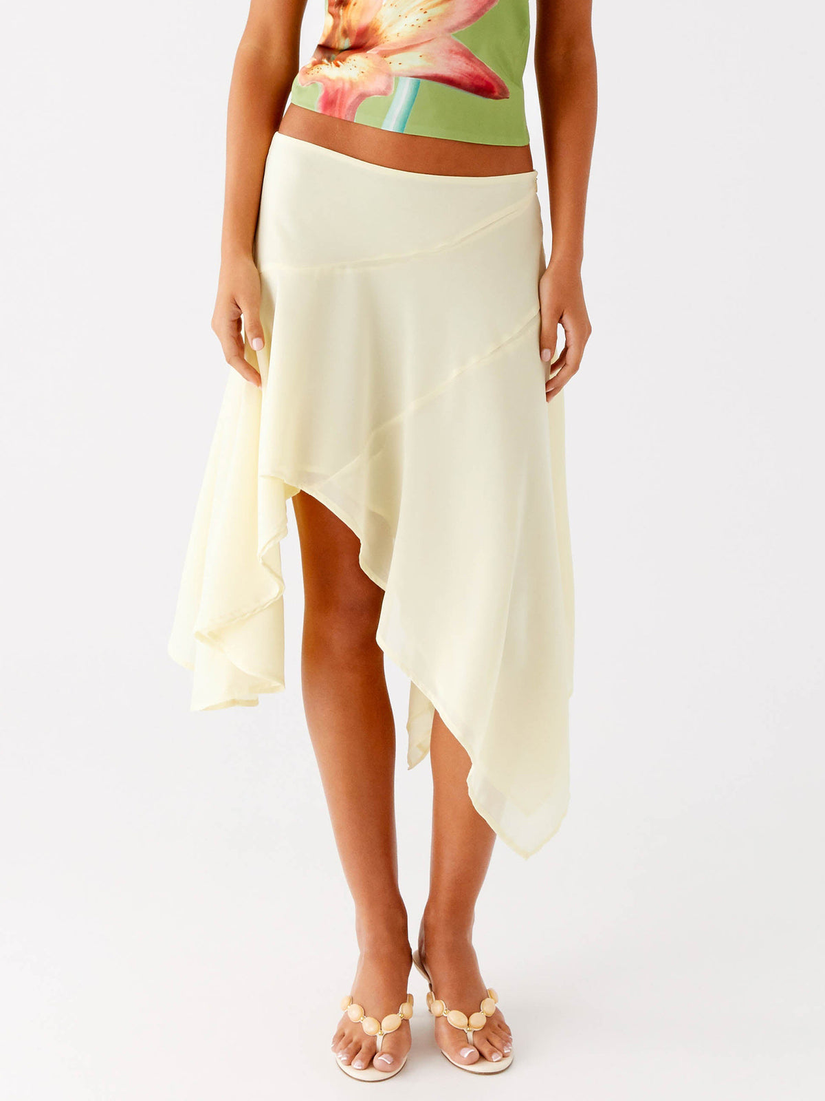 Flowy Handkerchief Hem Midi Beach Skirt - Beige-1