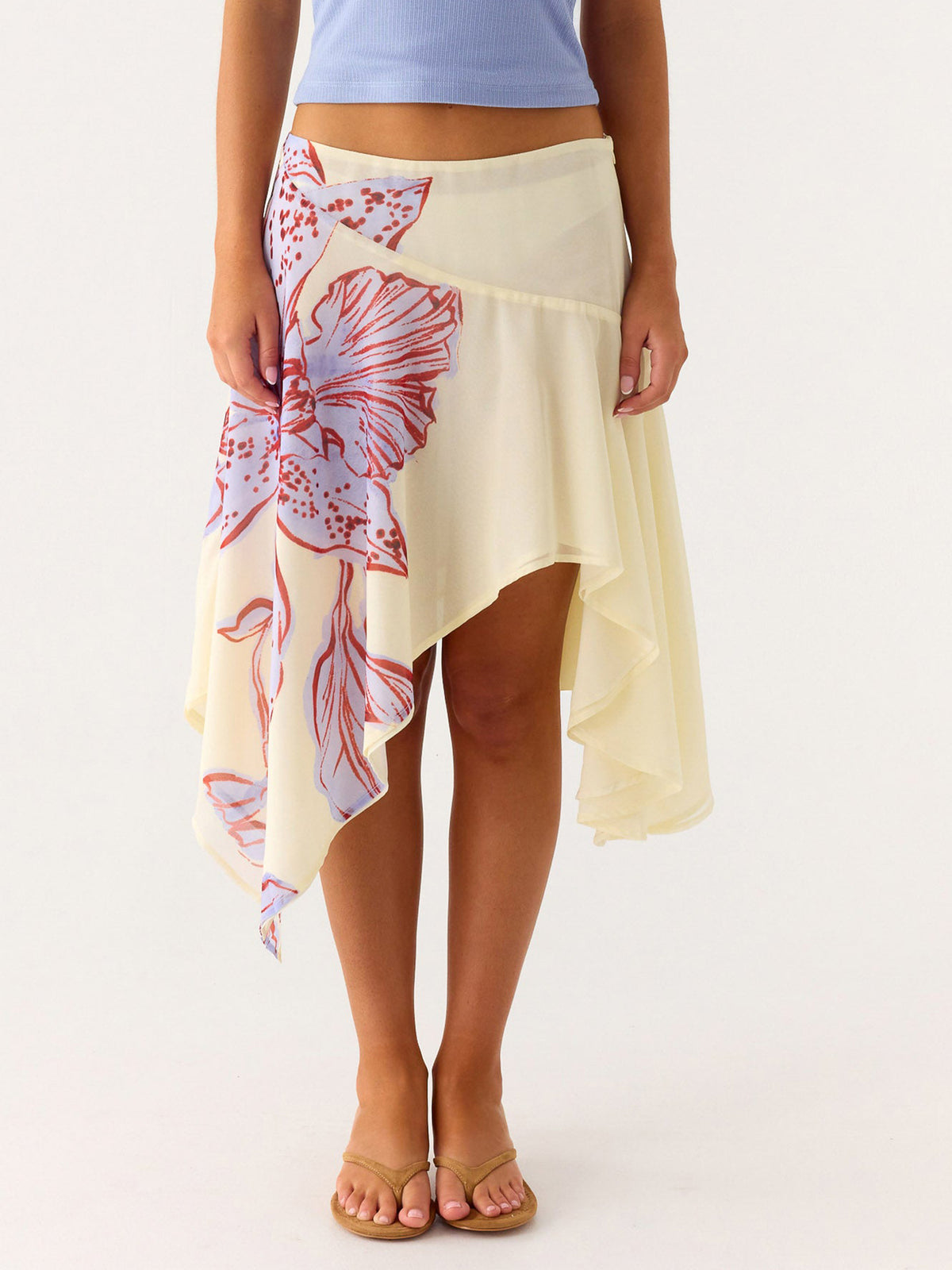 Flowy Handkerchief Hem Midi Beach Skirt - Beige-2 - 1