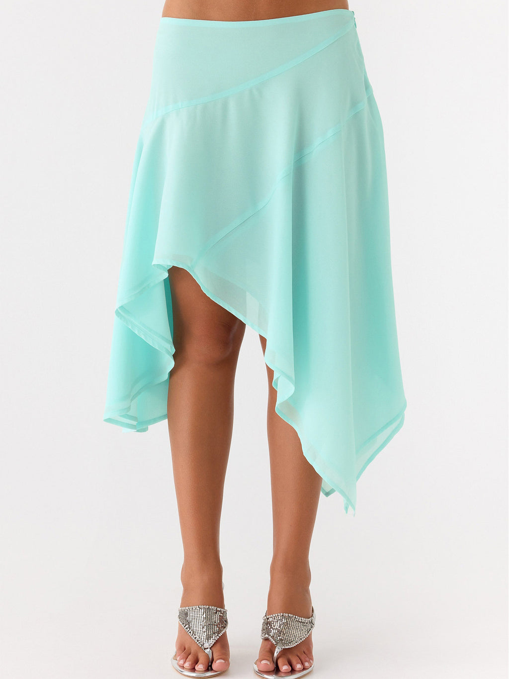 Flowy Handkerchief Hem Midi Beach Skirt - Blue