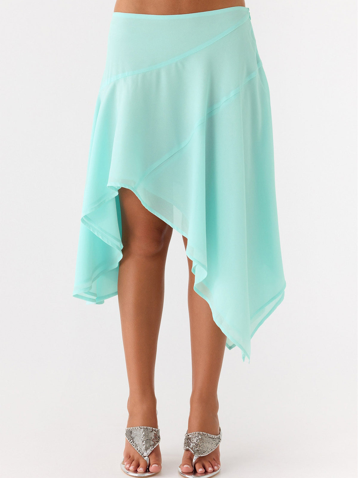 Flowy Handkerchief Hem Midi Beach Skirt - Blue