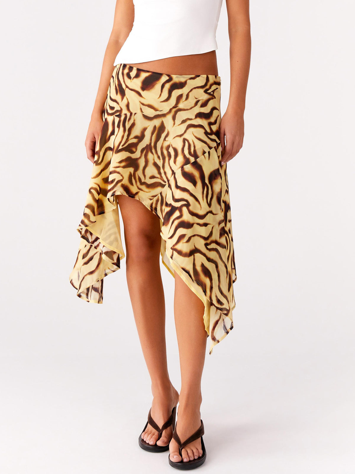 Flowy Handkerchief Hem Midi Beach Skirt - Leopard