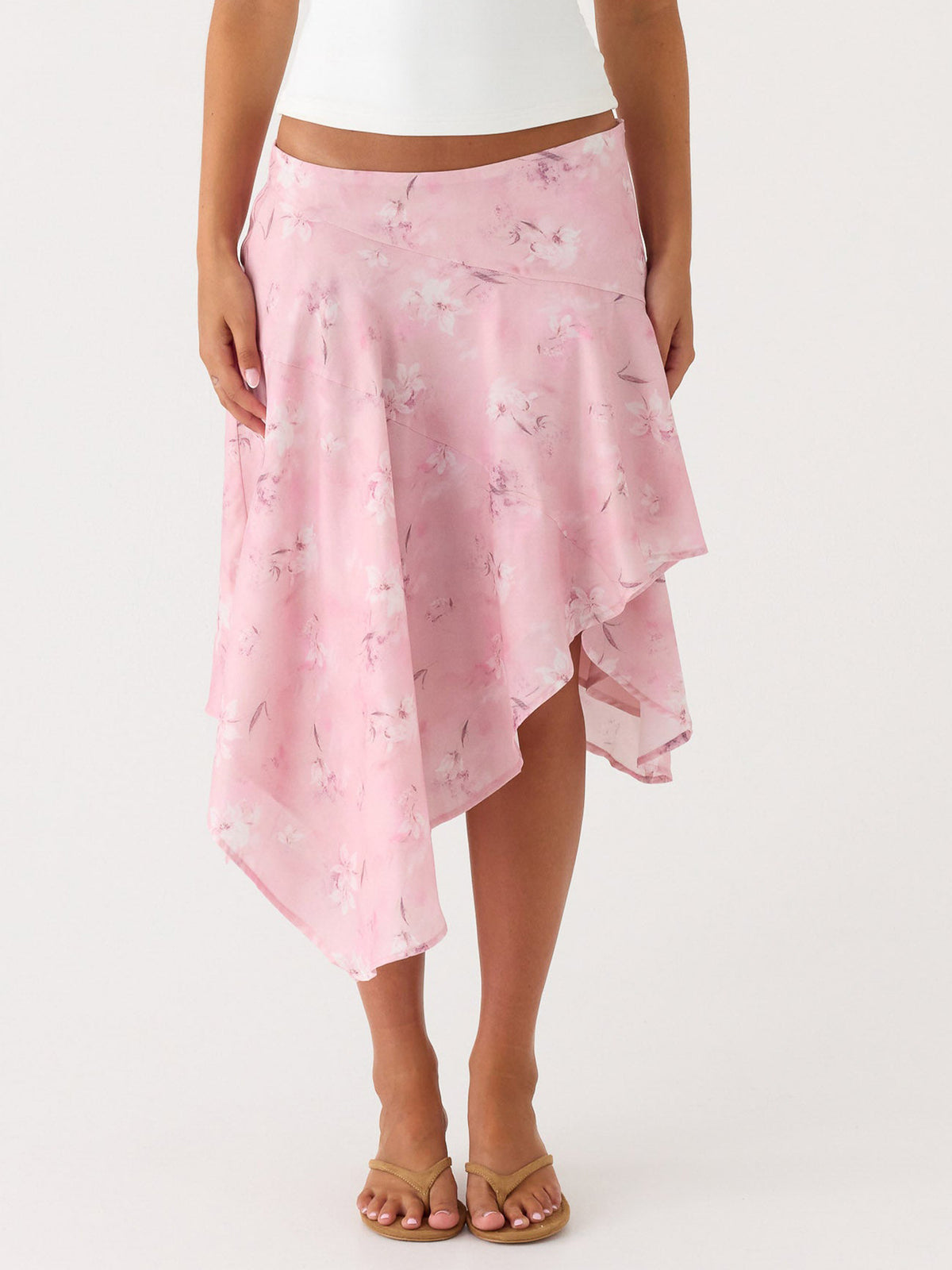 Flowy Handkerchief Hem Midi Beach Skirt - Pink