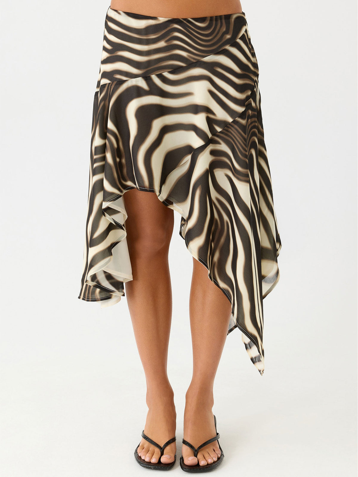 Flowy Handkerchief Hem Midi Beach Skirt - Zebra