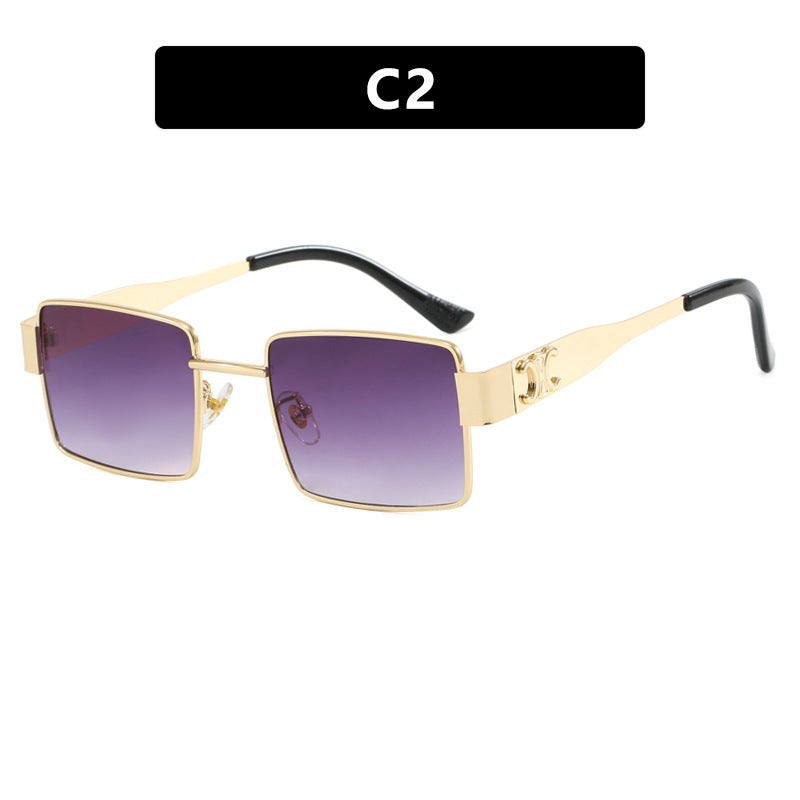 Y2K Slim Rectangle Metal-Frame Sunglasses - Purple