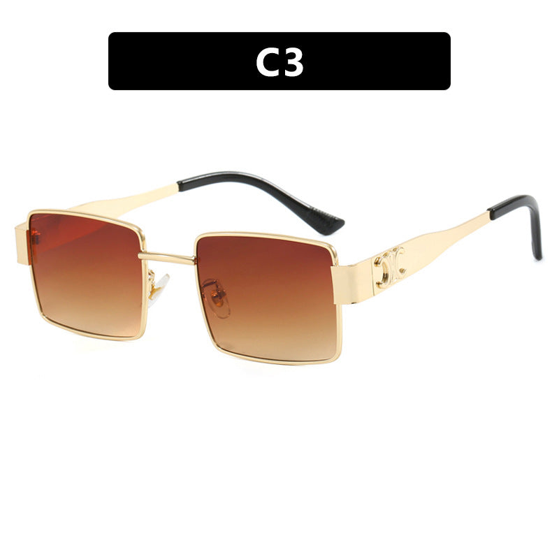 Y2K Slim Rectangle Metal-Frame Sunglasses - Brown