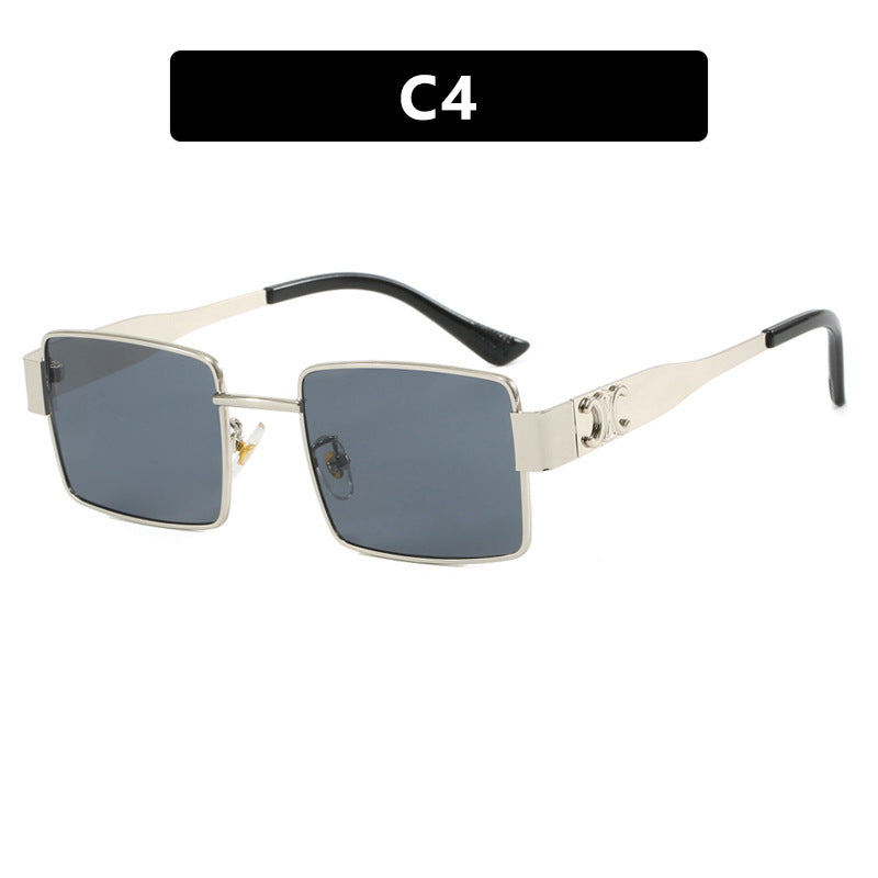 Y2K Slim Rectangle Metal-Frame Sunglasses - Grey