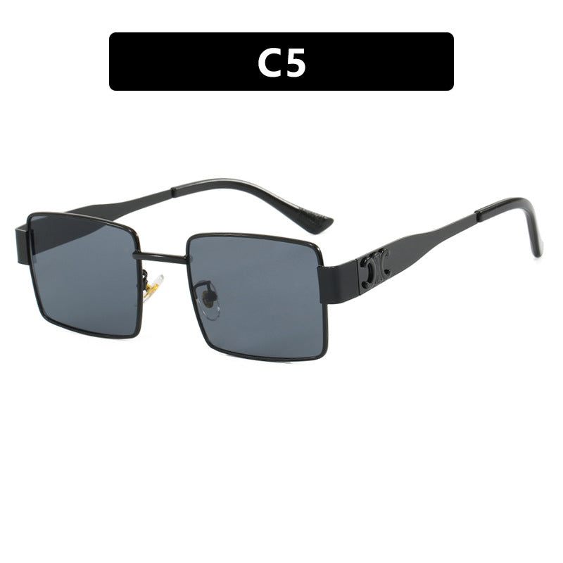 Y2K Slim Rectangle Metal-Frame Sunglasses - Black
