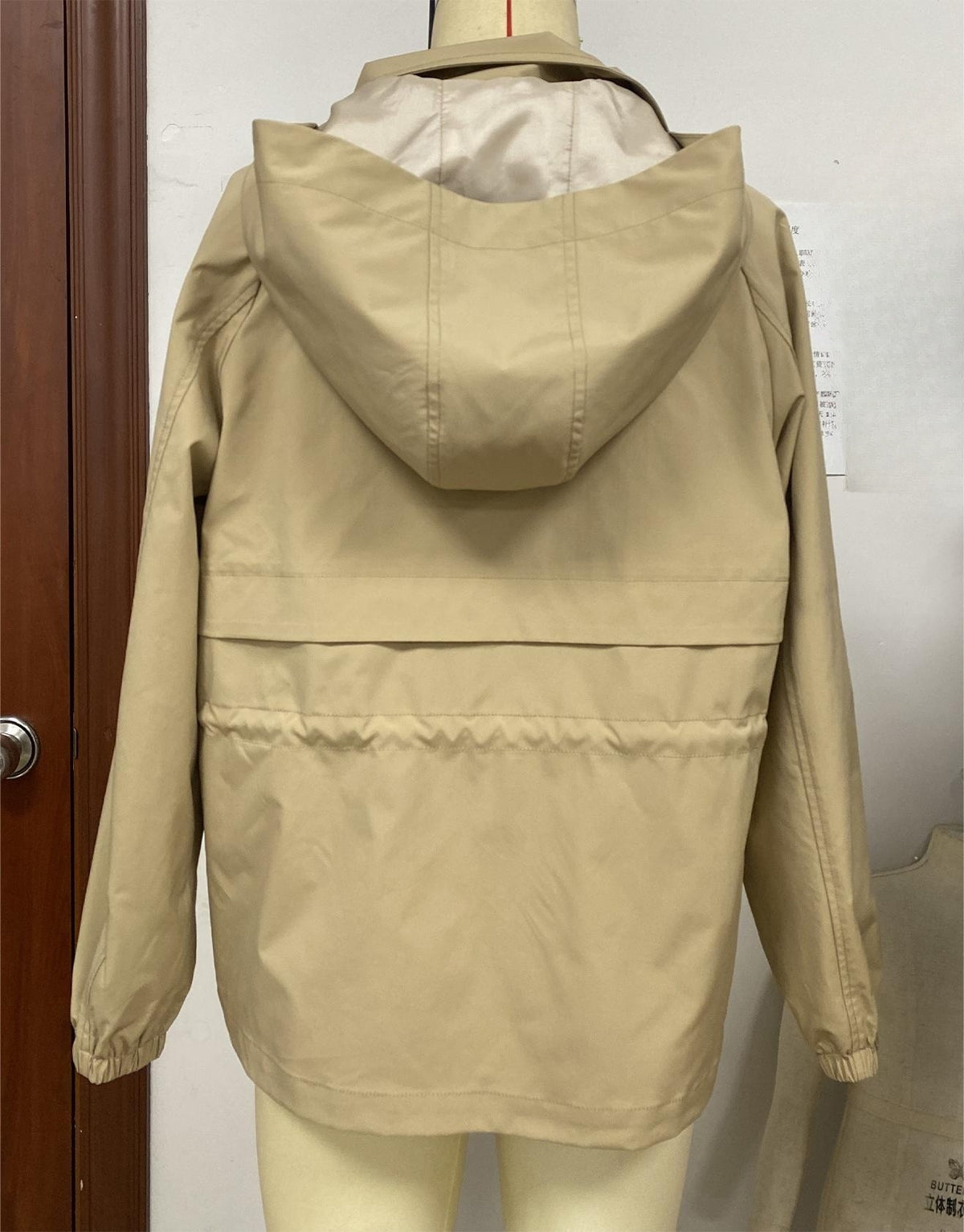 Hooded Zip Up Windbreaker With Cinch Waist - khaki - 2