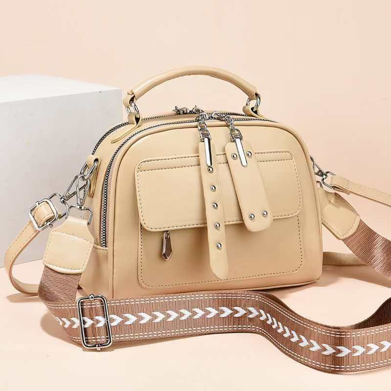 Colorblock Bowling Bag With Wide Strap - Apricot