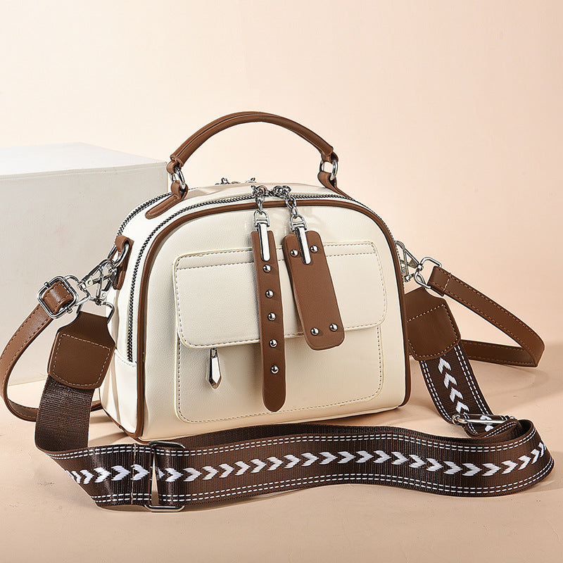 Colorblock Bowling Bag With Wide Strap - Beige