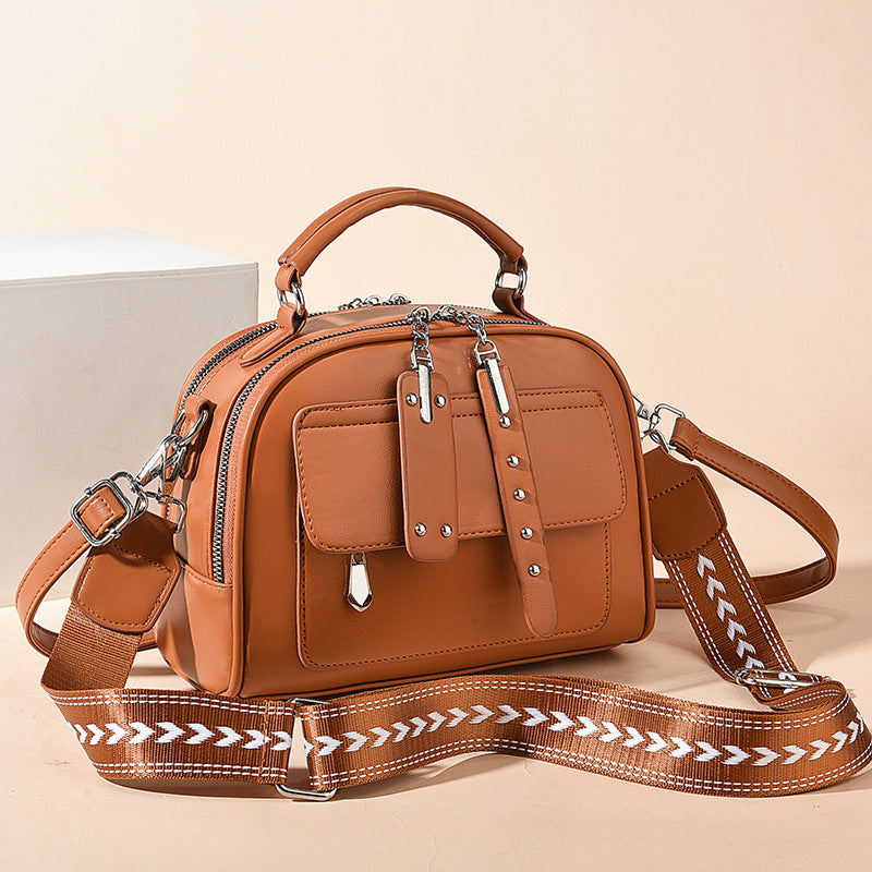 Colorblock Bowling Bag With Wide Strap - Earthy