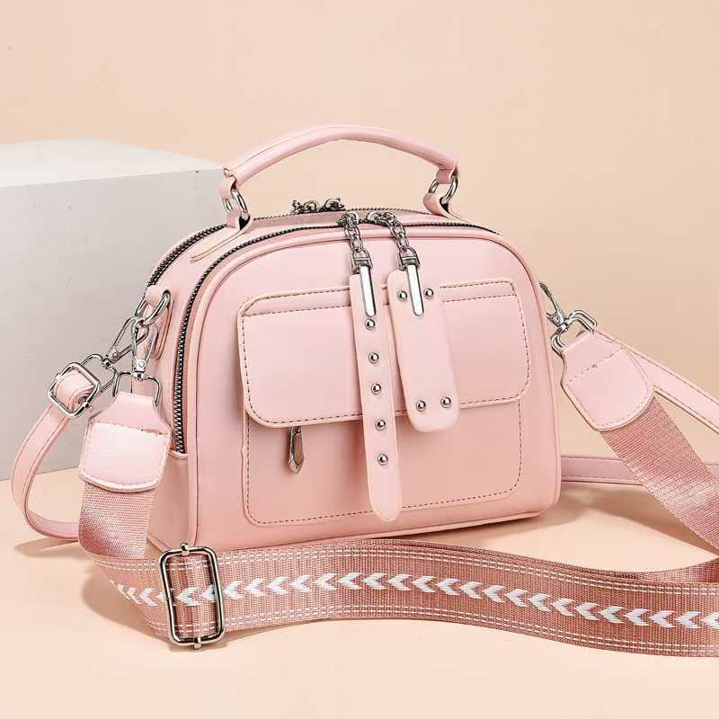 Colorblock Bowling Bag With Wide Strap - Pink