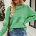 Ribbed Pointelle Stripe Knit Sweater - Green