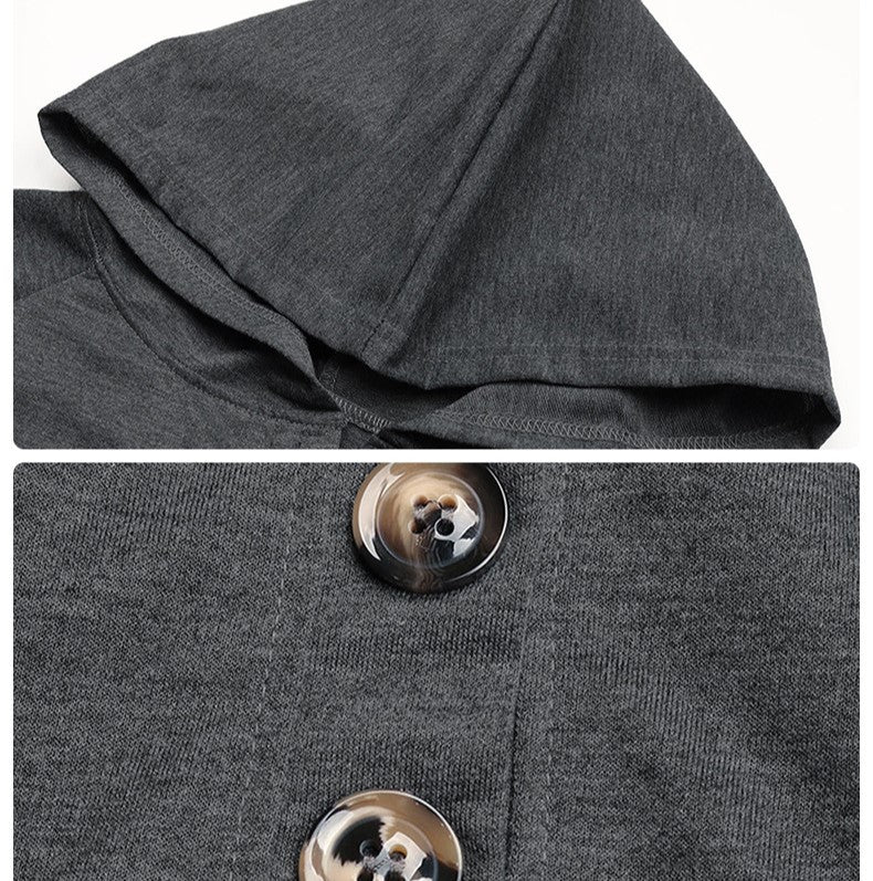 Offset Button Hoodie With Kangaroo Pocket - Darkgrey - 3