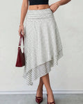 Polka Dot Handkerchief Hem Midi Skirt - White