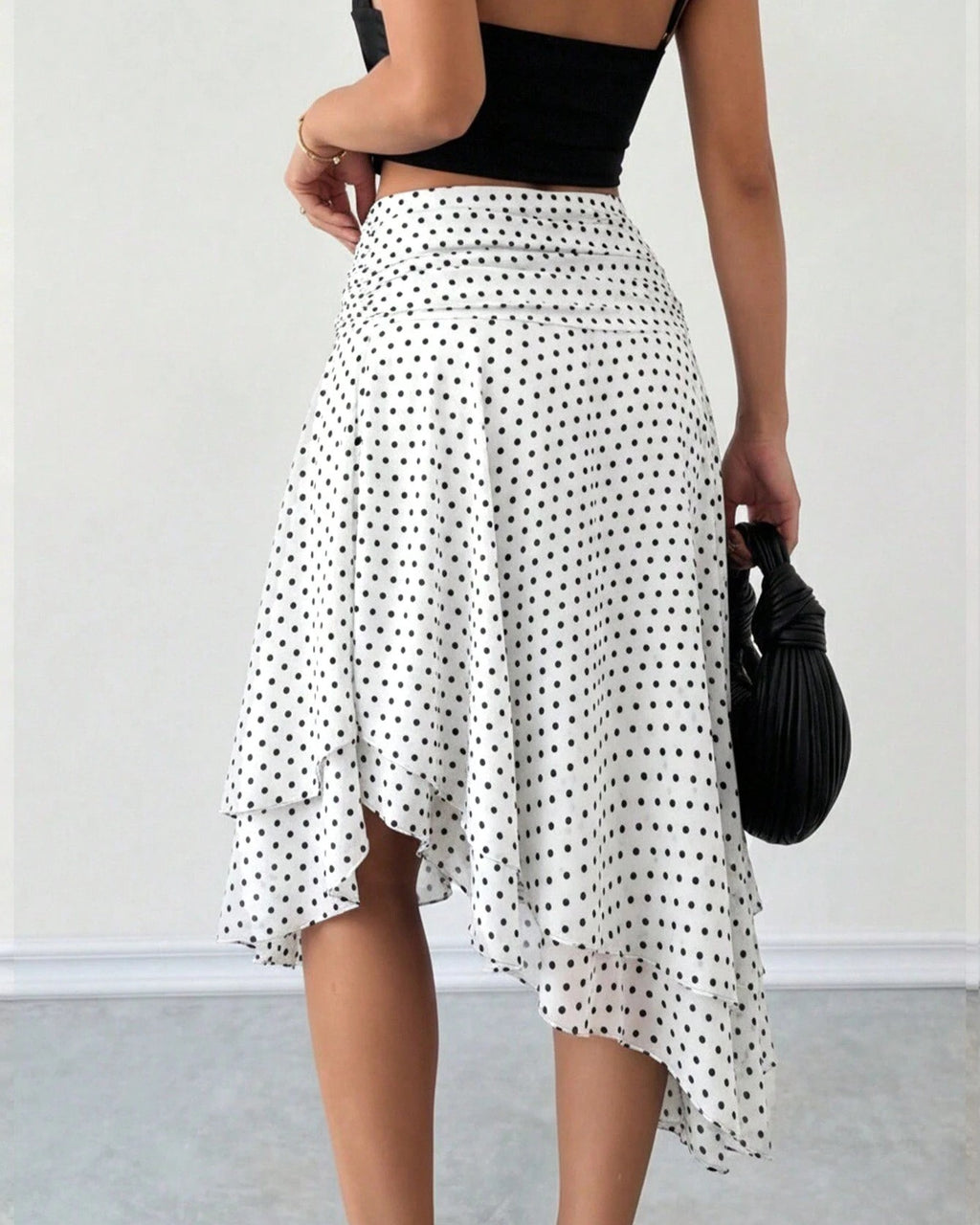 Polka Dot Handkerchief Hem Midi Skirt - White - 2