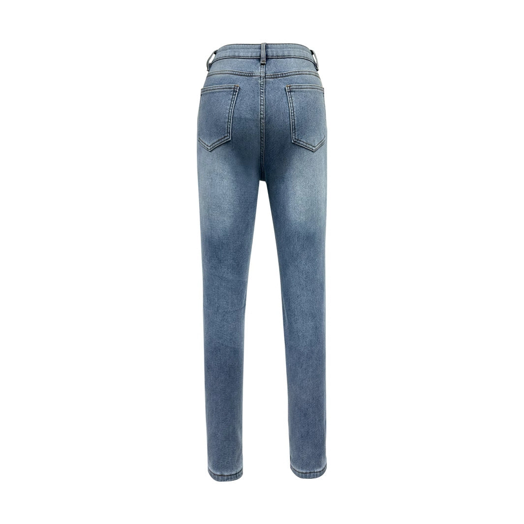Fleece Lined Slim Tapered Jeans - Blue - 1