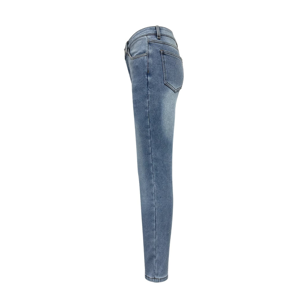 Fleece Lined Slim Tapered Jeans - Blue - 2