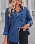 Oversized Denim Shirt Jacket With Chest Pockets - Blue