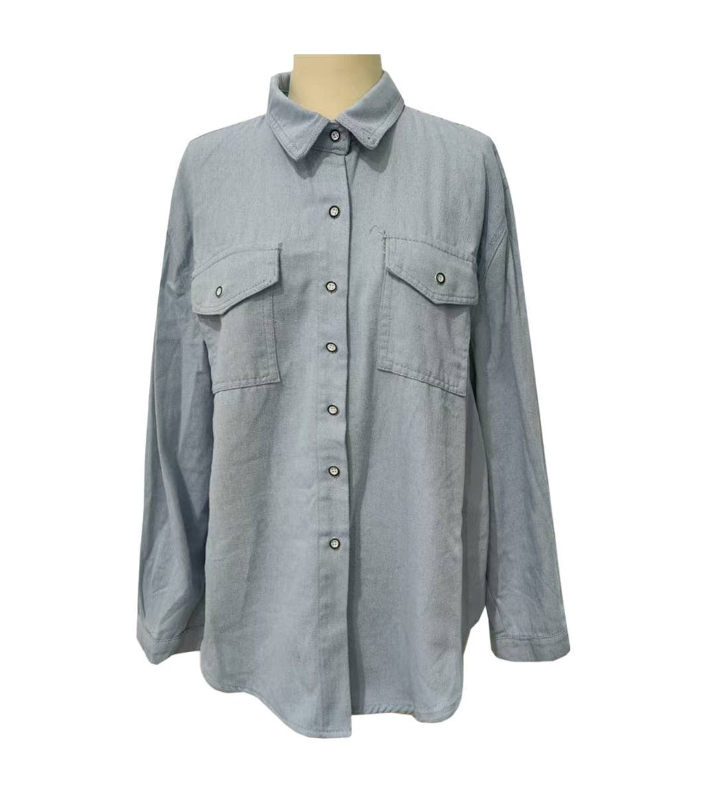 Oversized Denim Shirt Jacket With Chest Pockets