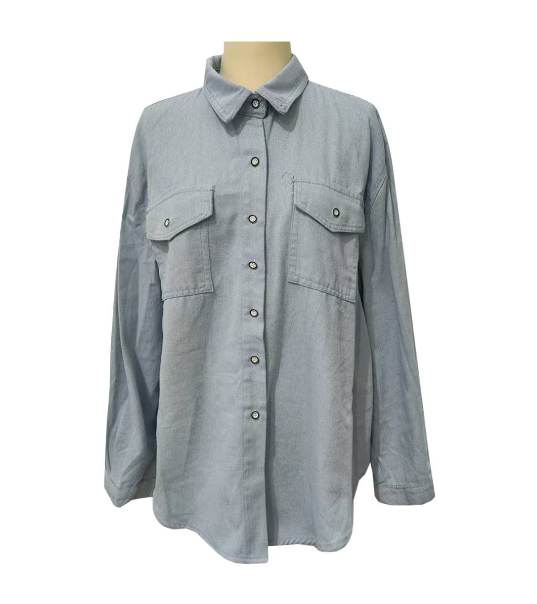 Oversized Denim Shirt Jacket With Chest Pockets