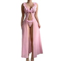 Petal Ruffle Sheer Mesh Split Gown And Thong Set