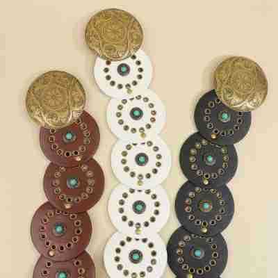 Western Concho Disc Studded Leather Belt - Brown - 2