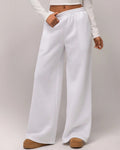 Wide Leg Drawstring Sweatpants With Pockets - White