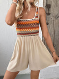 Geometric Knit Bodice Romper Shorts - Khaki
