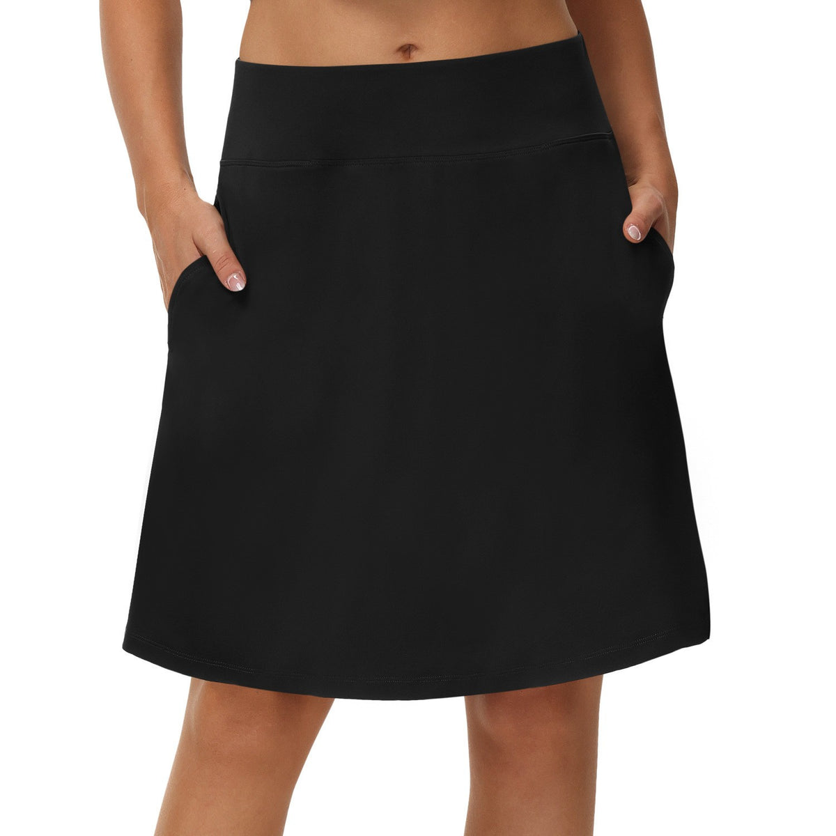 Knee Length Golf Tennis Skort With Side Pockets - Black