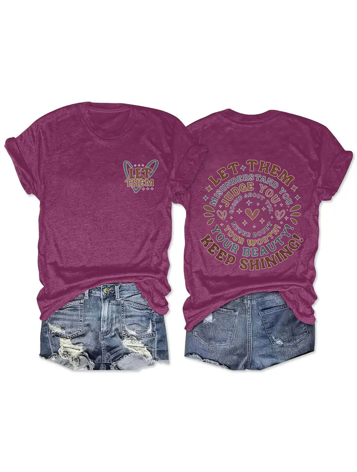 Butterfly Pocket Print Slogan Graphic Tee - Berry