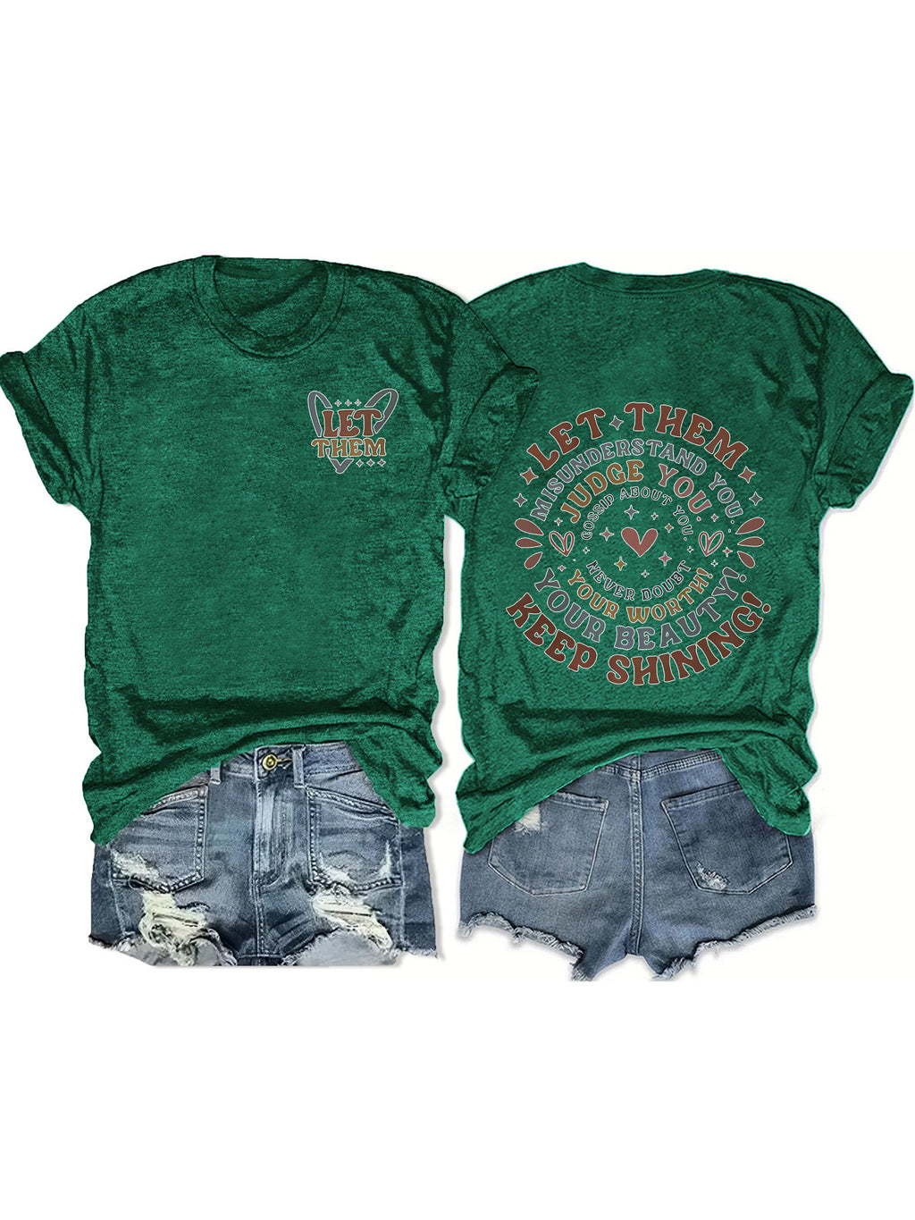 Butterfly Pocket Print Slogan Graphic Tee - Green
