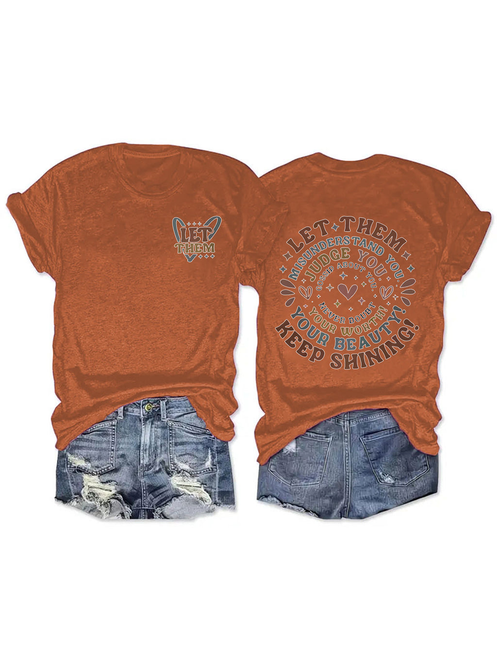 Butterfly Pocket Print Slogan Graphic Tee - Rust