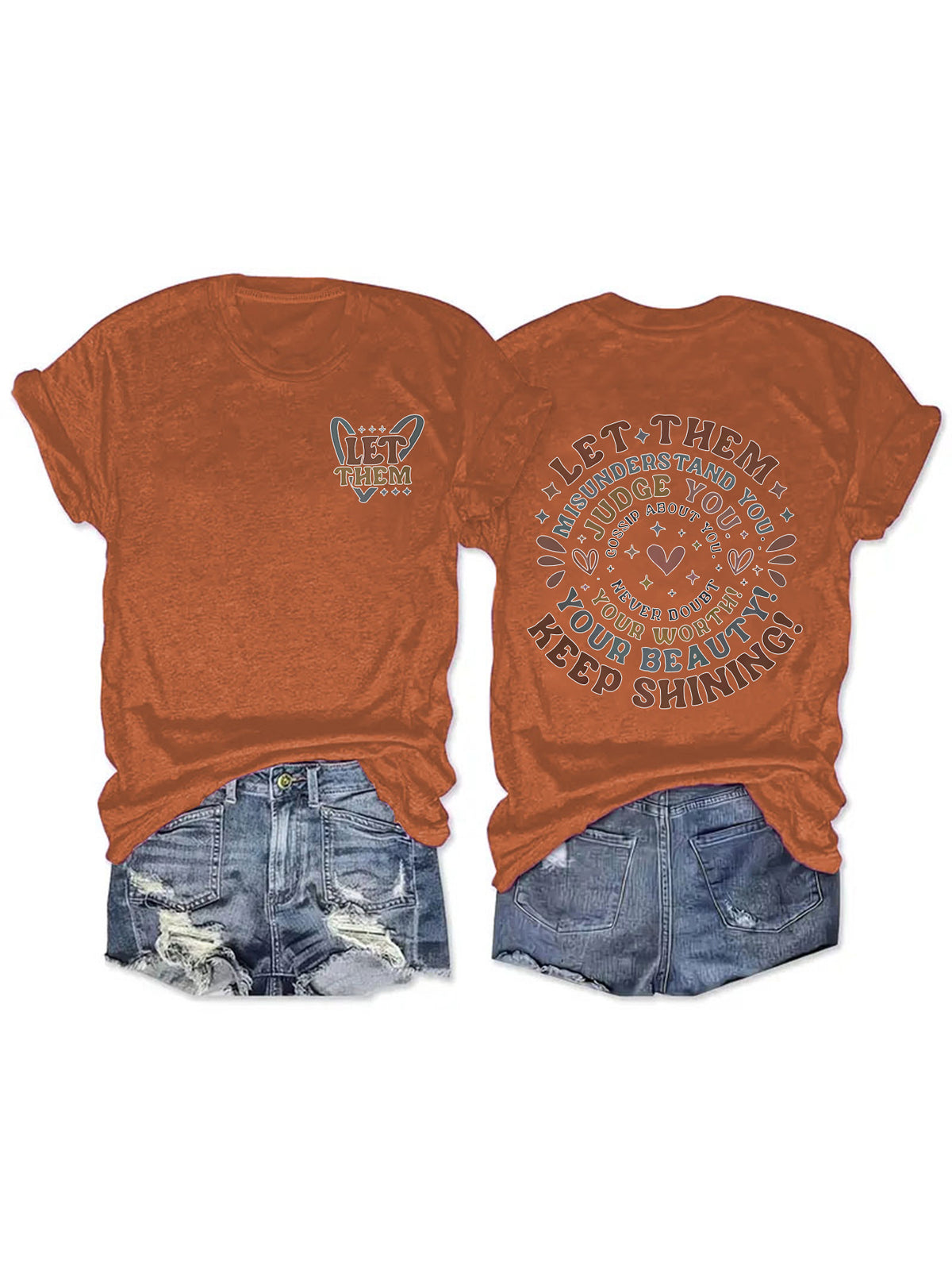 Butterfly Pocket Print Slogan Graphic Tee - Rust
