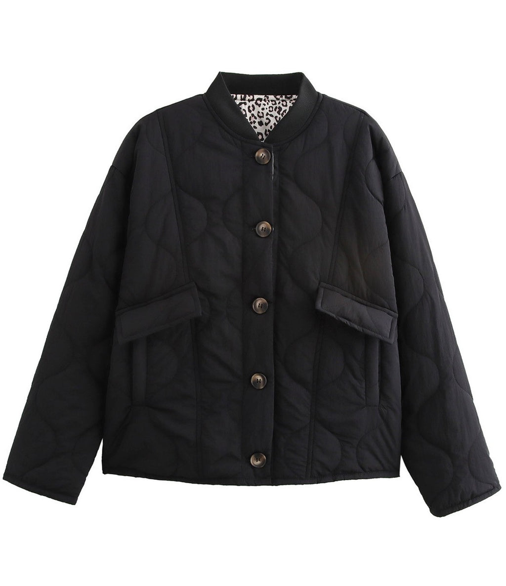 Onion Quilted Button Front Puffer Jacket - Black - 1
