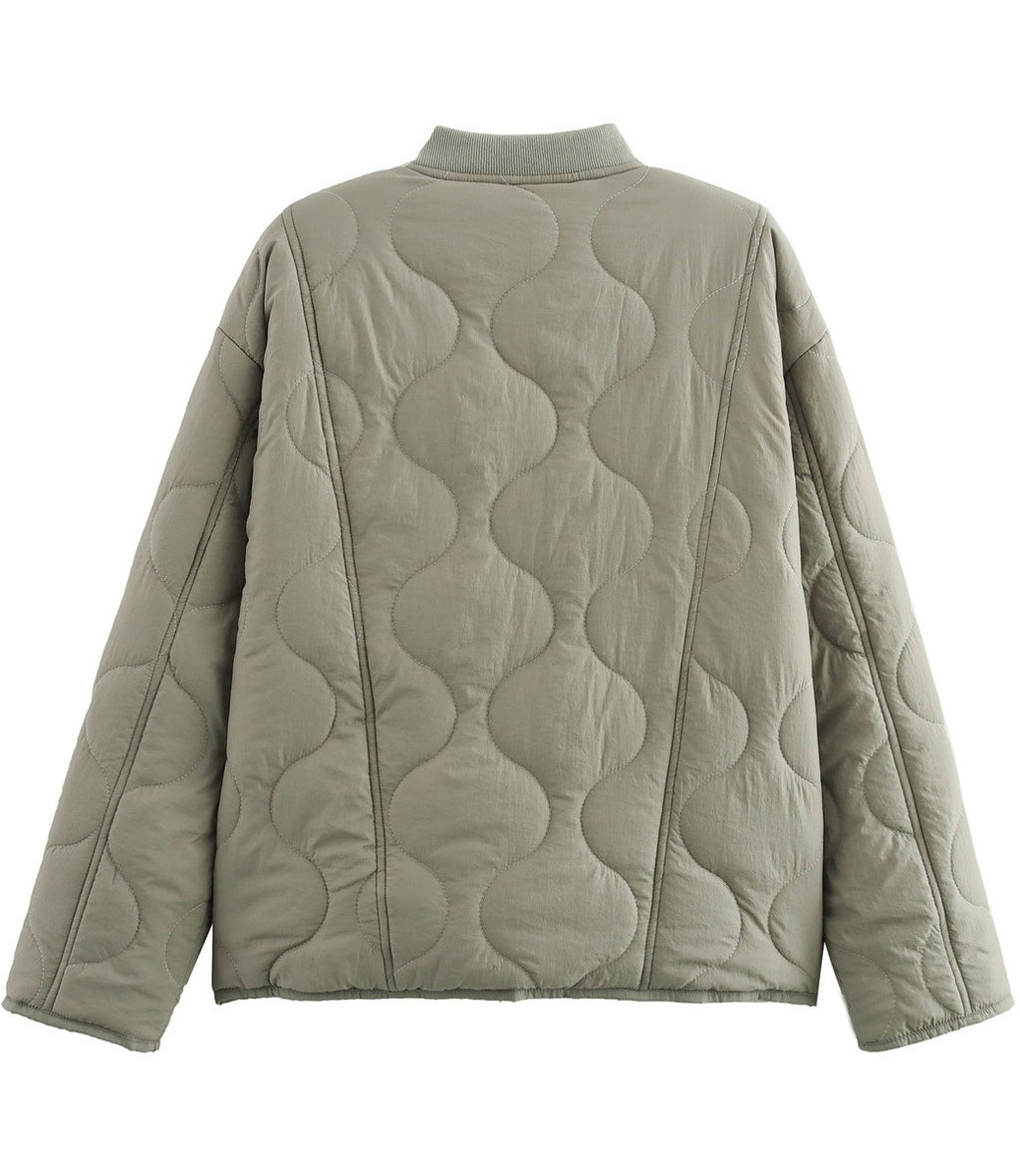 Onion Quilted Button Front Puffer Jacket - Black - 3