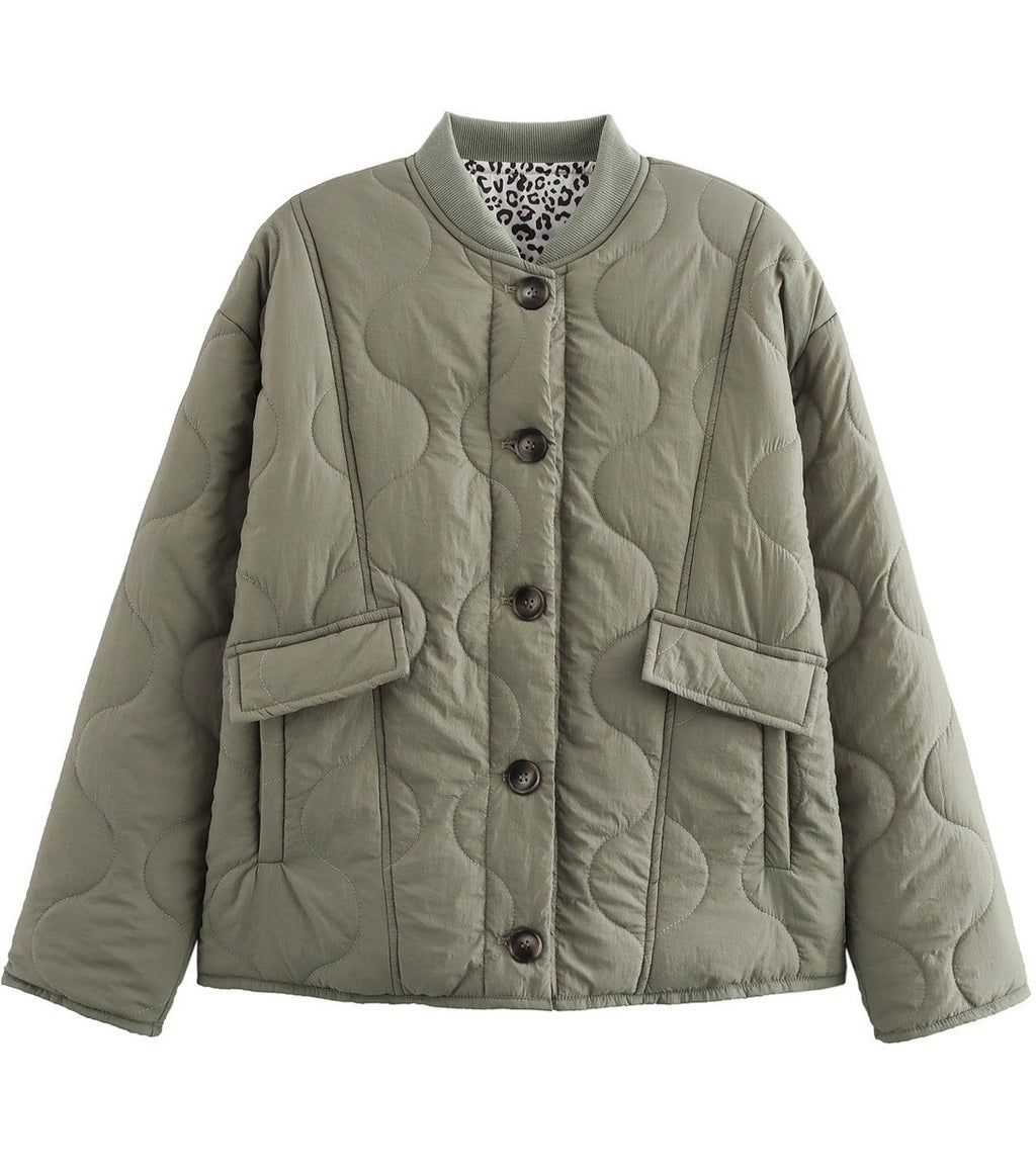 Onion Quilted Button Front Puffer Jacket - Green