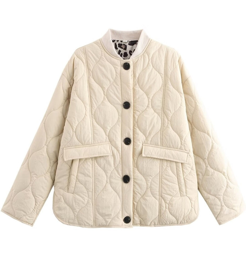 Onion Quilted Button Front Puffer Jacket - White