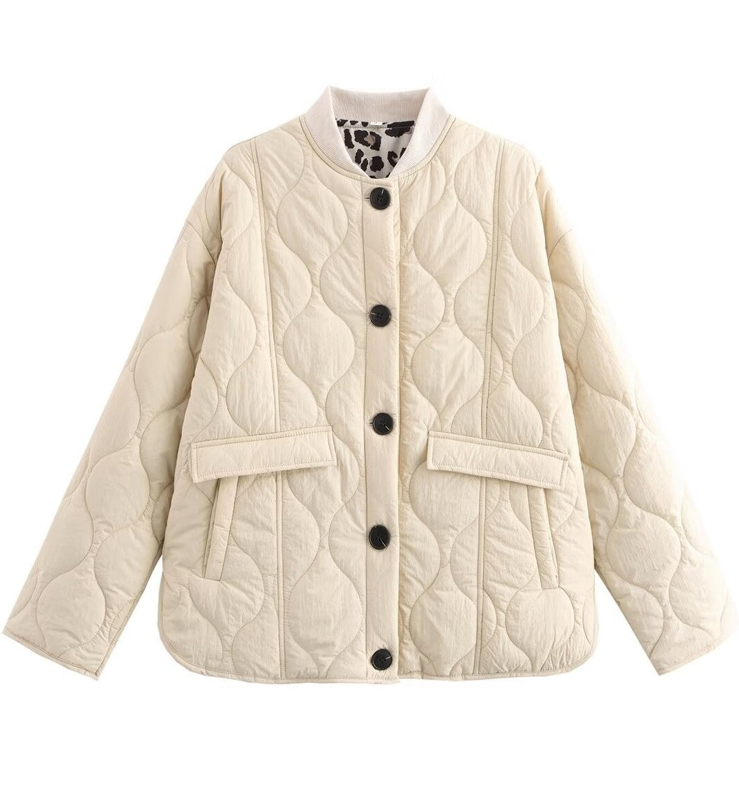 Onion Quilted Button Front Puffer Jacket - White
