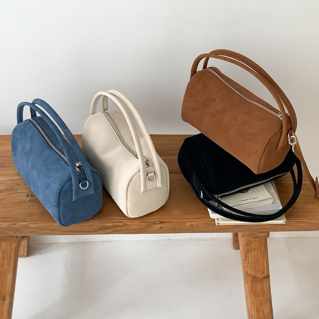 Faux Suede Mini Barrel Shoulder Bag