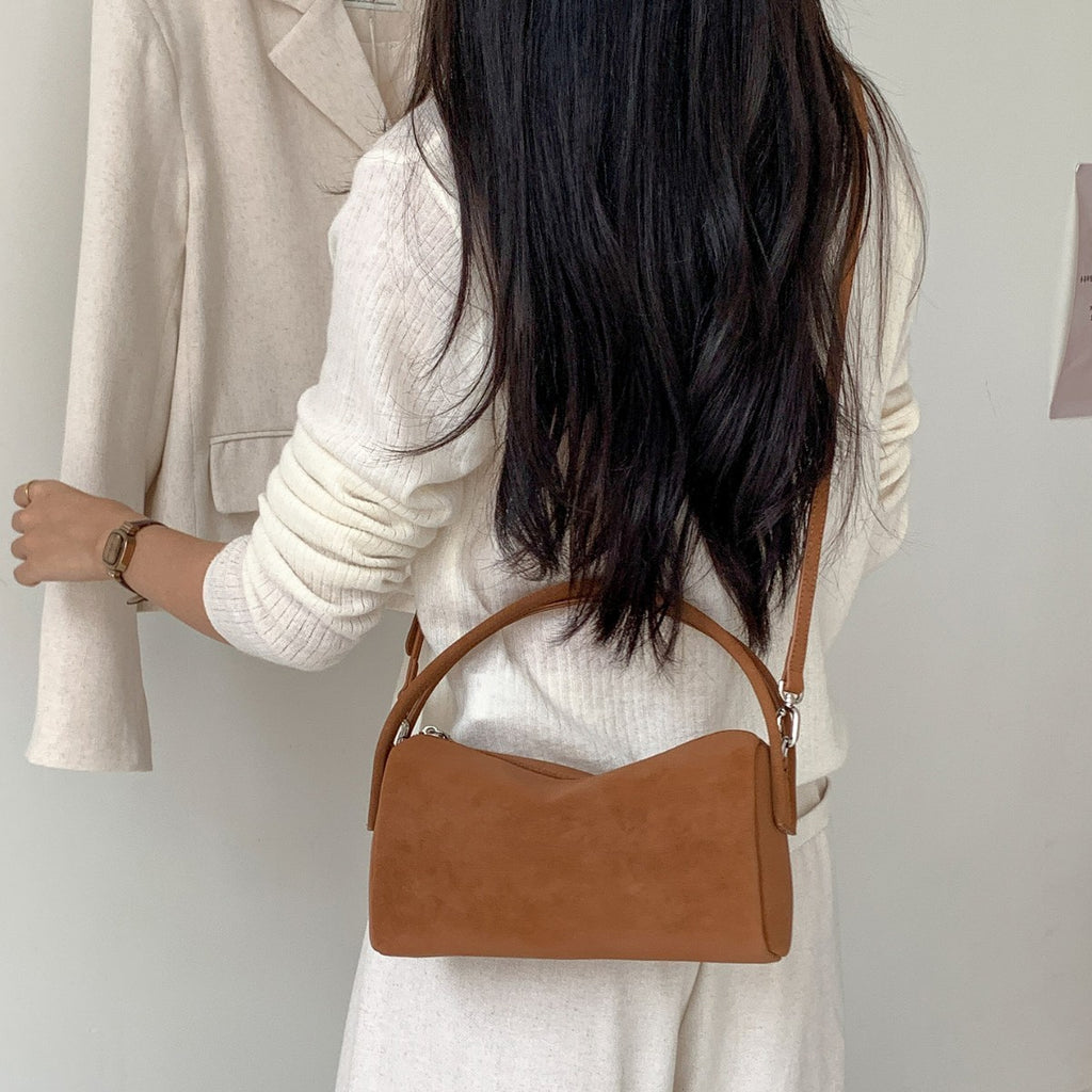 Faux Suede Mini Barrel Shoulder Bag