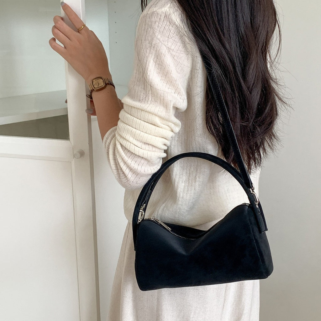 Faux Suede Mini Barrel Shoulder Bag
