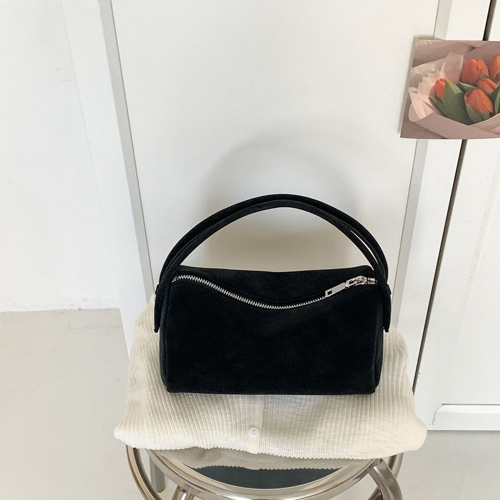 Faux Suede Mini Barrel Shoulder Bag