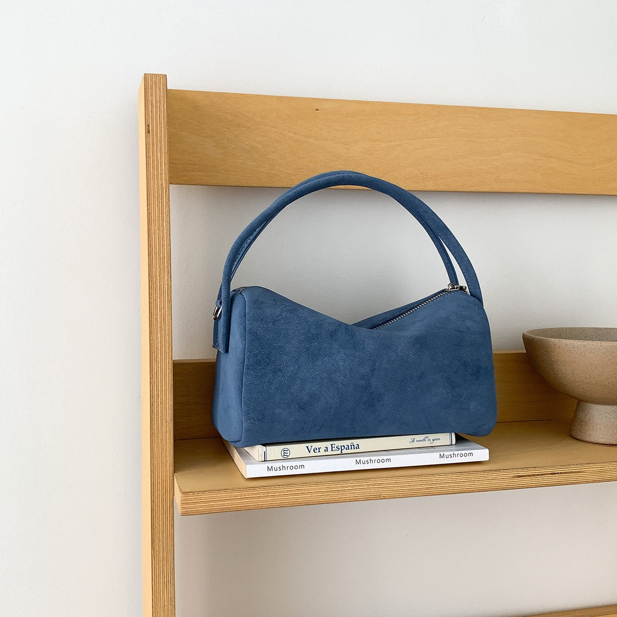 Faux Suede Mini Barrel Shoulder Bag