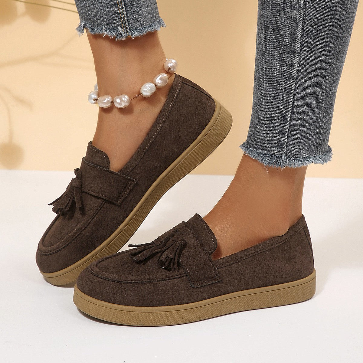 Faux Suede Tassel Slip-On Loafers