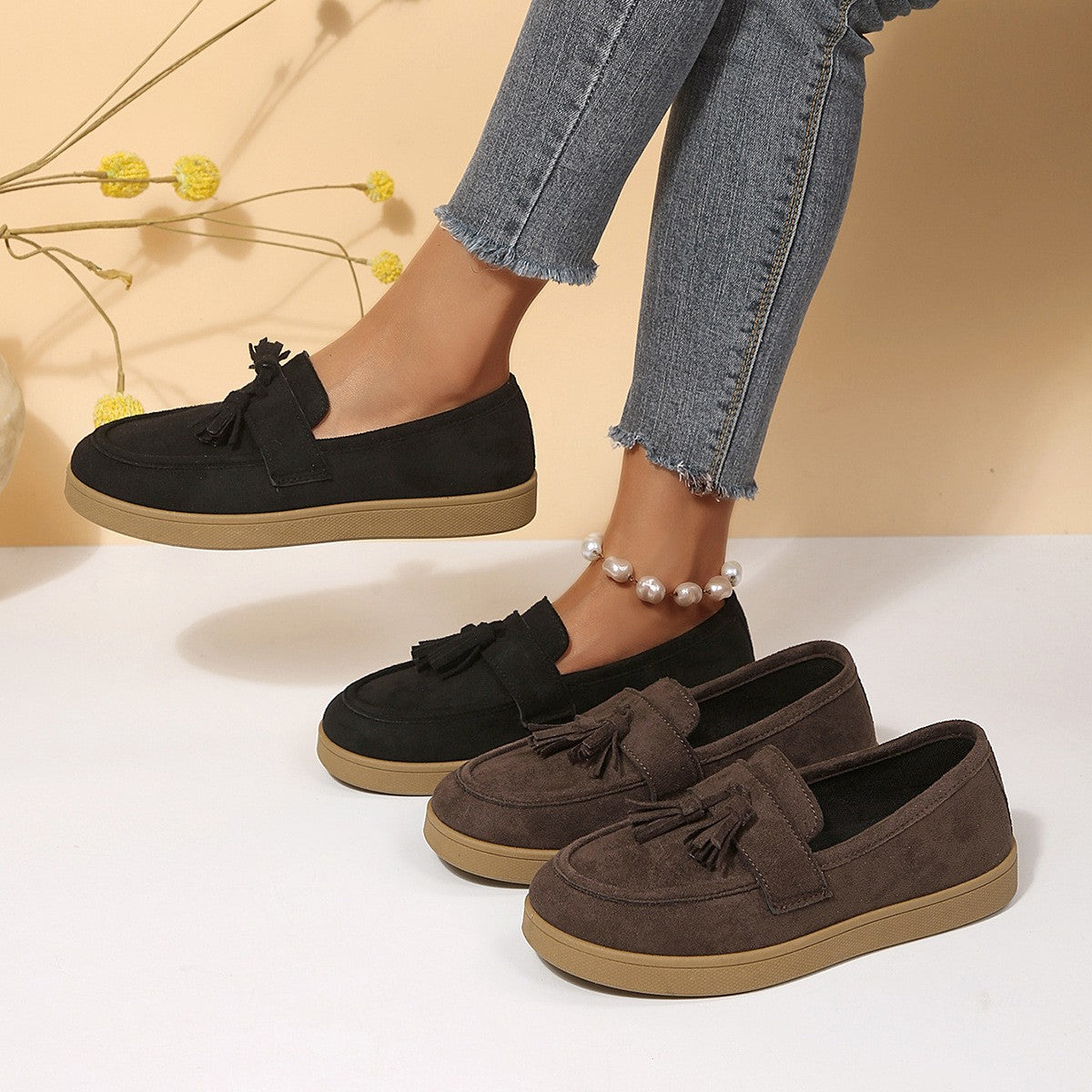Faux Suede Tassel Slip-On Loafers