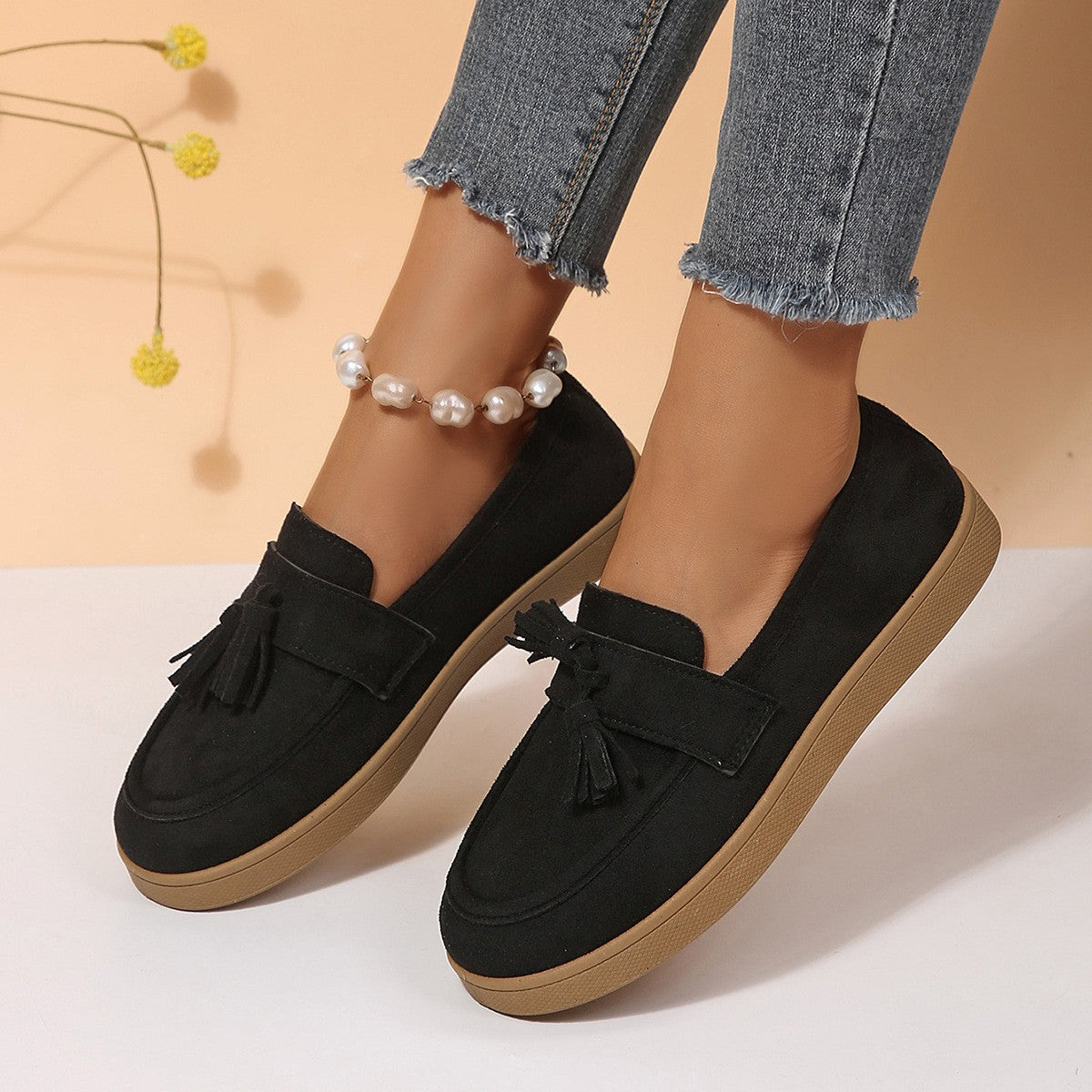 Faux Suede Tassel Slip-On Loafers